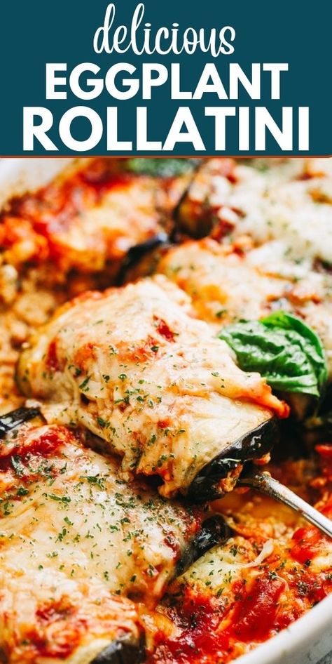 Eggplant Rollatini is a delicious recipe made with eggplant slices stuffed with a cheesy ricotta blend, and baked in a delicious marinara sauce. Eggplant Shrimp Recipes, Baked Eggplant Recipes Easy Healthy, Eggplant Rollups, Diethood Recipes, Baked Eggplant Recipes, Eggplant Rollatini Recipe, Easy Chicken Pot Pie Recipe, Eggplant Rolls, Eggplant Rollatini