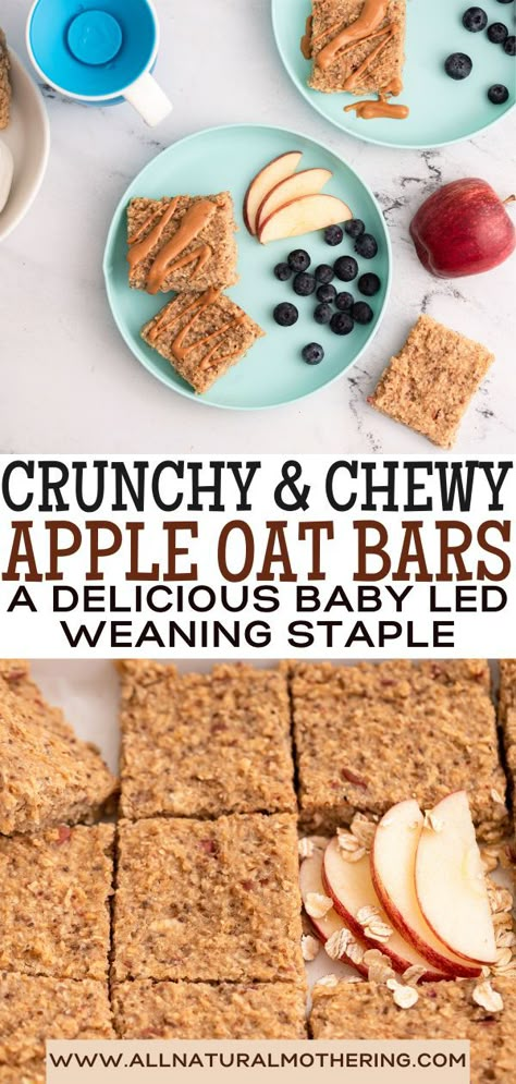 Apple Sauce Snack Ideas, Blw Supper Ideas, Blw Recipes 12 Months, 11 Month Breakfast Ideas, Toddler Bars Recipe, Apple Sauce Breakfast Recipes, Toddler Baked Oatmeal, Baby Apple Recipe, Fiber Meals For Toddlers