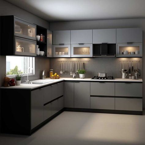 How to Design a Modern L Shape Modular Kitchen • 333+ Images • [ArtFacade] Kitchen Design For L Shape, L Design Kitchen, Kitchen L Ideas, U Shape Modular Kitchen Design Modern, Simple Modern Kitchen Design, Modular Cabinets Kitchen, L Shape Home Design, Simple Modern Kitchen Ideas, New Modular Kitchen Design