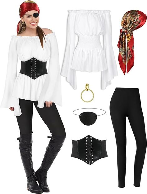 Amazon.com: CICOCI Pirate Costume For Women With Accessories Renaissance Blouse Top Belt Headscarf Full Outfits : Clothing, Shoes & Jewelry Pirate Custome Ideas, Disney Characters Cosplay, Pirate Fancy Dress Women, Pirate Outfit Ideas Women, Pirates Costume Diy, Pirate Costume With Pants, Pirate Fashion Women, Pirate Costume Ideas For Women, Pirates Costume Female