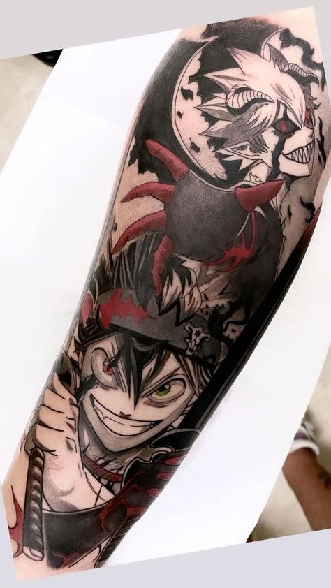 Black Clover Asta Tattoo, Asta Tattoo, Simple Anime Tattoos, Anime Tattoos For Men, Black Clover Tattoo, Harry Potter Tattoo Sleeve, Tattoo Party, Asta Black Clover, Potter Tattoo