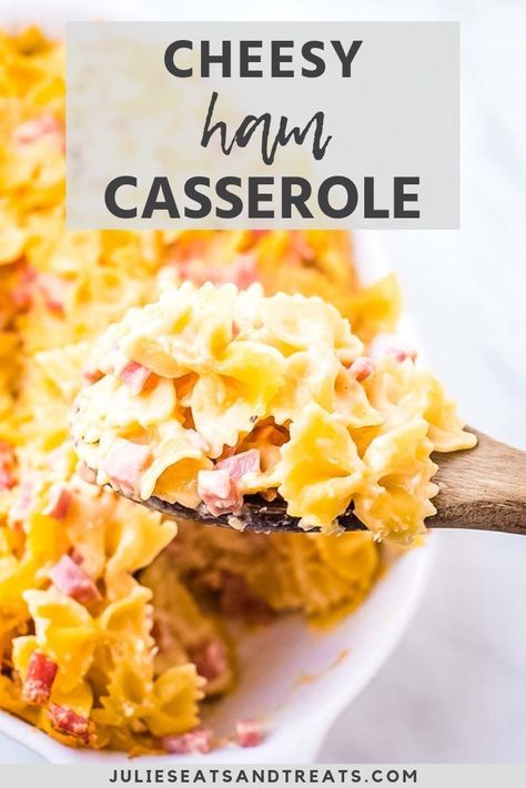 Ham Casserole is the perfect combination of cheese, bow tie pasta and ham! It's perfect for when you have leftover ham you need to use up or if you want a quick and easy dinner that's comforting! #ham #casserole Cheesy Baked Mac And Cheese, Pasta Ham, Cheesy Ham Casserole, Ham And Cheese Pasta, Ham Dinner Recipes, Cheesy Casserole Recipes, Ham And Cheese Casserole, Ham Casserole Recipes, Bow Tie Pasta