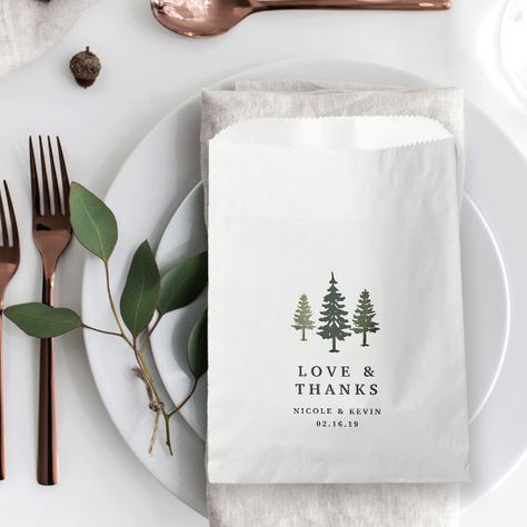 Tall Pines Wedding Thank You Favor Bag Winter Forest Wedding, Wedding Favor Bags, Rustic Chic Wedding, Wedding Bag, Newlywed Gifts, Winter Forest, Free Birthday Invitations, Forest Wedding, Favor Bag