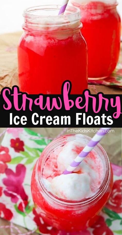 This festive Strawberry Ice Cream Float combines sweet strawberry juice and rich vanilla iced cream for a treat that tastes like it came from a malt shop! Ice Cream Float Recipes, Punch Recipes For Kids, Iced Cream, Strawberry Punch, White Chocolate Covered Strawberries, Malt Shop, Strawberry Santas, Ice Cream Float, Float Recipes