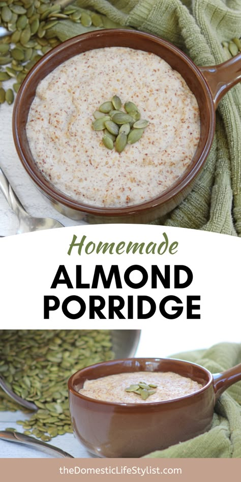 Gluten Free Porridge Recipes, Grain Free Porridge Recipes, Healthy Breakfast Non Dairy, Almond Breakfast Porridge, Grain Free Porridge, Almond Flour Porridge, Mevy Diet, Paleo Porridge Recipe, Homemade Porridge