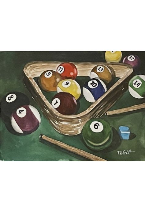 Billiards Art Paintings, Billiard Drawing, Pool Table Art, Pool Table Painting, Patrick Painting, Billards Art, Man Cave Paintings, Billiards Art, 8 Ball Tattoo