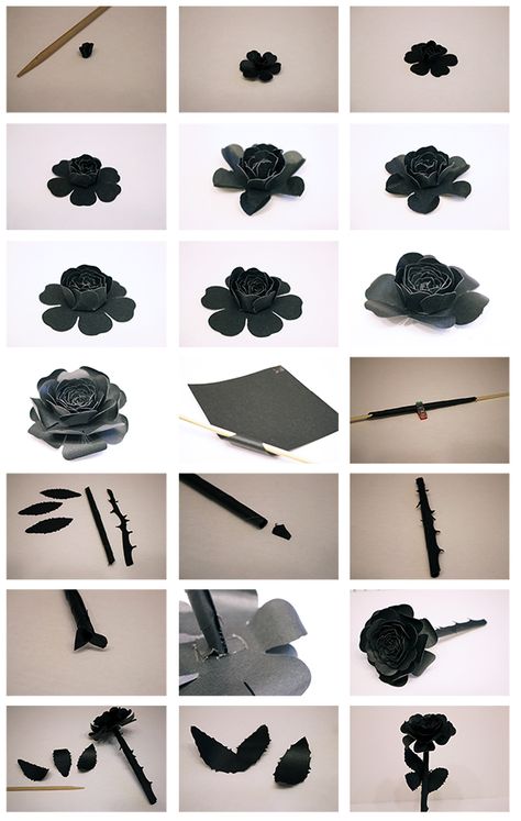 Bits of Paper: Halloween Rose with Stem Diy Halloween Bouquet, Diy Black Roses, Black Crepe Paper Flowers, Diy Black Roses Paper Flowers, Yellow And Black Paper Flowers, Rose Rolled Flower Template, Black Rose Halloween Decor, Rose With Stem, Rose Diy