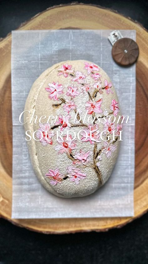 Cherry blossom painted sourdough in honor of the peak blooms in DC 🌸 I used @lovealldesignco’s sourdough painting technique and I am… | Instagram Painting Sourdough, Painted Sourdough Bread, Sourdough Painting, Bread Painting, Painted Bread, Bread Scoring, Cherry Blossom Painting, Sourdough Starter Recipe, Bread Art