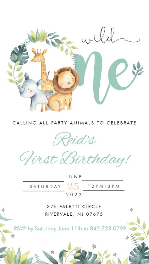 Wild One Birthday Party Invite, Animal Theme One Year Birthday, Invitation 1 Year Birthday, Wild One Birthday Party Boys Invitations, Wild One Birthday Party Theme, Wild One Invite, Safari Theme Invitation Template, Wild One Birthday Party Invitations, Safari Birthday Party Boy