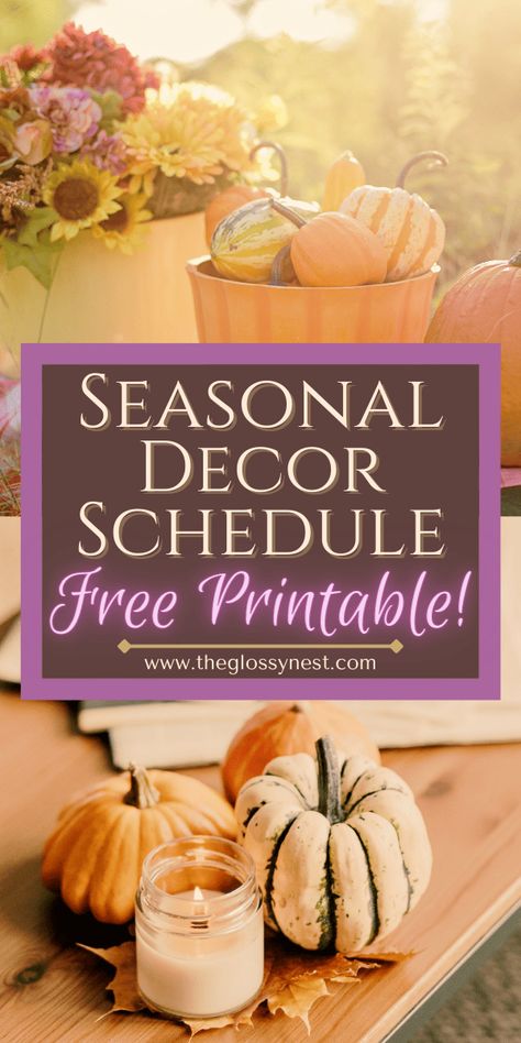 Worried that you’re decorating too early for Christmas or other holidays? Remembering when to decorate your house for the different seasons & holidays is simple with this free printable seasonal decorating schedule. The perfect home decorating calendar for fall, spring, summer, winter, autumn, Christmas, Halloween, 4th of July, Valentine’s Day, parties, celebrations & more. Includes ideas for rotating and changing out decorations for transition months like January & February as well. Decorating For Winter After Christmas, Holiday Planning Printables, Elegant Fall Decor, Thanksgiving Planner, Holiday Organization, College Care Package, Holiday Planner, Elegant Fall, Holiday Planning