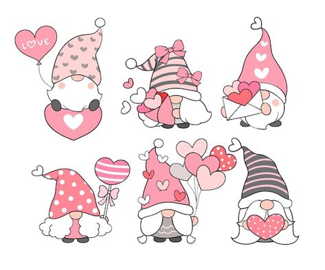 Valentine Drawing, Valentines Day Drawing, Heart Clipart, Banner Drawing, Gnome Clipart, Nordic Gnomes, Scandinavian Gnomes, Valentine Clipart, St Valentin