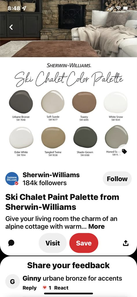 Cabin Paint Palette, Mountain Modern Paint Colors, Cabin Paint Colors Rustic, Cabin Interior Paint Colors Rustic, Ski Chalet Paint Colors, Mountain Home Interior Color Palettes, Modern Mountain Home Interior Paint Colors, Modern Mountain Interior Paint Colors, Chalet Color Palette