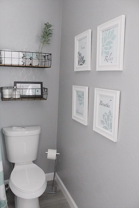 gorgeous bathroom remodel home decor Light Gray Walls Bathroom Ideas, Farmhouse Gray Bathroom Ideas, Grey Bathroom Wall Decor, Bathroom Decor Ideas Gray Walls, Gray And White Bathroom Decor Ideas, Grey And White Half Bathroom, Small Gray Bathroom Ideas Decorating, Gray Bathroom Wall Decor, Gray Neutral Bathroom