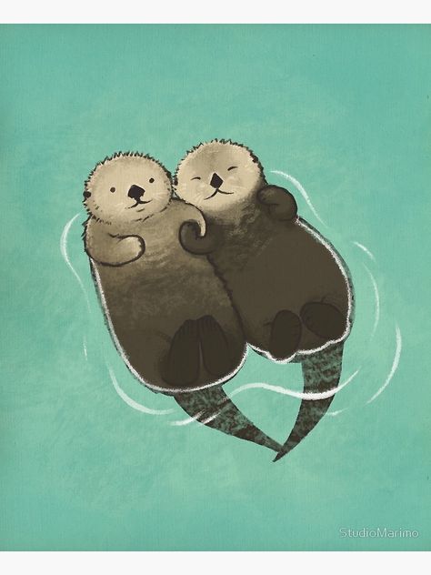 "Significant Otters - Otters Holding Hands" Art Print by StudioMarimo | Redbubble Aesthetic Otter, Otter Aesthetics, Two Otters, Otter Drawing, Otter Tattoo, Otters Holding Hands, Otter Illustration, Significant Otter, Otter Art