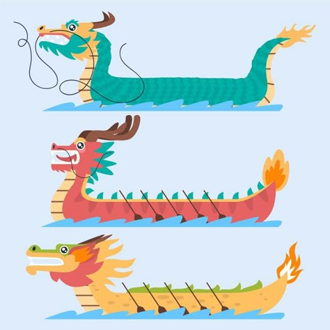 Dragon boat collection design Free Vecto... | Free Vector #Freepik #freevector #design Boat Party Outfit, Boat Bed, Center Console Fishing Boats, Light Spring Colors, Wave Drawing, Boat Crafts, Boat Drawing, Boat Wallpaper, K Crafts