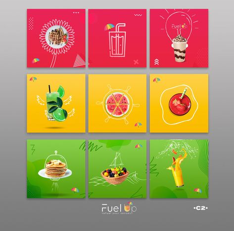 Juice Instagram Feed, Juice Graphic Design, Instagram Graphic Design Posts, Instagram Page Theme, Instagram Page Design, Instagram Template Design, Instagram Grid, Food Graphic Design, Color Images