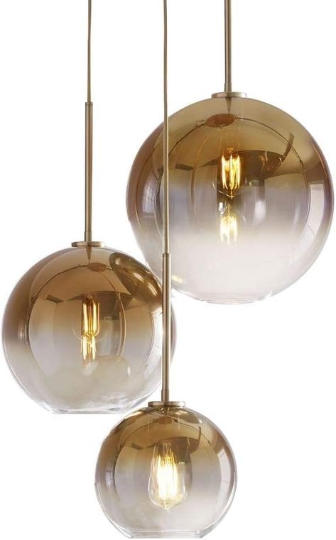 H XD GLOBAL Set 3-Light Globe Gradient Gold Glass Pendant Light, Modern Glass Hanging Light Chaniler Light (Gold) : Amazon.ca: Tools & Home Improvement Large Glass Pendant Light, Globe Pendant Lighting, Glass Pendant Lighting Kitchen, Fans Ceiling, Glass Ball Pendant Lighting, Glass Globe Pendant Light, Modern Hanging Lights, Gold Globe, Plug In Pendant Light