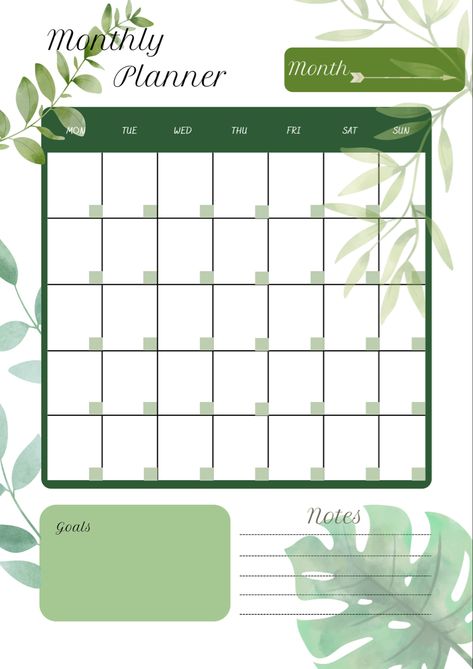 Green Monthly Planner, Planner Setup Ideas, Study Planner Ideas, Timetable Design, Weekly Planner Print, Daily Planner Printables Free, Calendar Design Template, Study Planner Printable, Monthly Planner Template