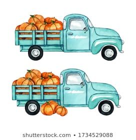 Truck With Pumpkins, Truck Drawing, Illustration Autumn, Fall Icons, Fall Things, Bulk Food, Farm Trucks, Truck Art, Cookies For Kids