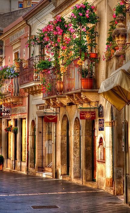 Taormina, Sicily, Italy   #travel #inspire #wanderlust Taormina Sicily Italy, Taormina Sicily, Beautiful Streets, Sicily Italy, Pretty Places, Places Around The World, Albania, Palermo, Granada