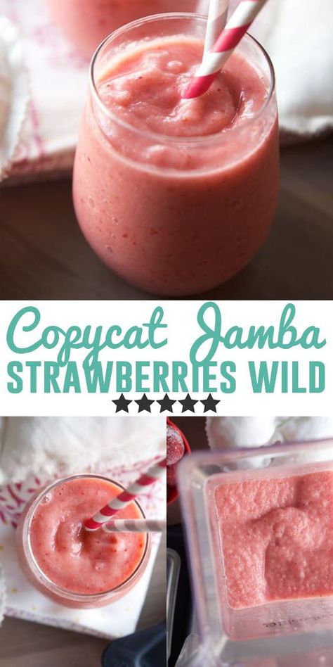 Jamba Juice Copycat Recipes, Jamba Juice Strawberries Wild, Smoothie Recipes Jamba Juice, Strawberry Wild Jamba Juice Recipe, Copycat Jamba Juice Smoothies, Jumba Juice Recipes, Keva Juice Recipes Smoothie, Strawberries Wild Jamba Juice Recipe, Booster Juice Recipes Copycat