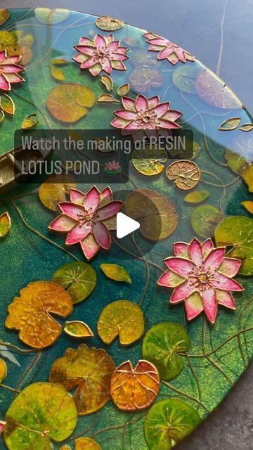 Lotus Painting Acrylic, Resin And Acrylic Paint, Working With Resin, Diy Resin Table, Lotus Painting, Lotus Pond, Fancy Art, Resin Artwork, Mdf Board