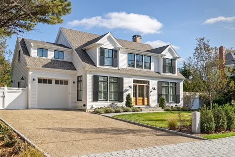 Bayside Cape Escape: A custom designed and built Cape Cod home in Dennis, MA by McPhee Associates. Interior design & styling: Lark and Soul. Cape Cod House Addition Ideas, Cape Cod Renovation Exterior, Coastal Cape Cod House Exterior, Cape Addition Ideas, Cape Renovation Ideas, Cap Code House, Cape Cod Modern Exterior, White Cape Cod Exterior, Dormer On Cape House