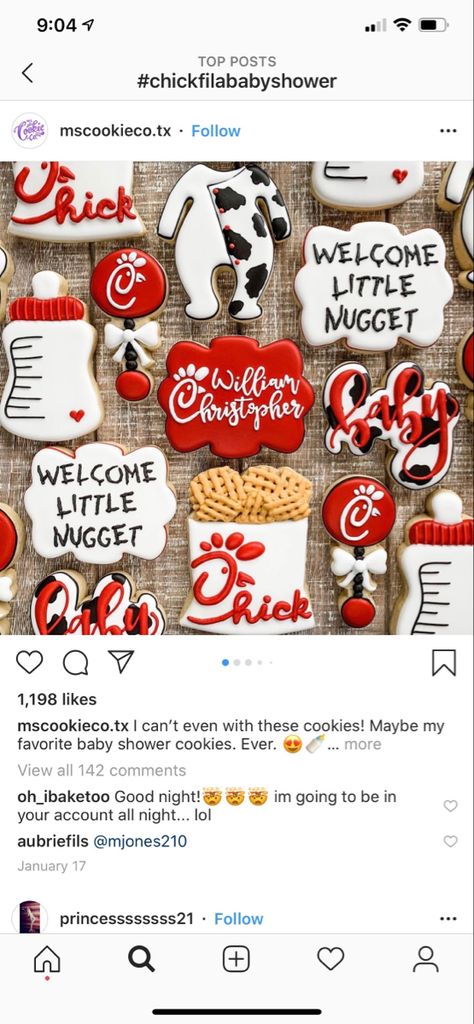 Chick Fil A One Year Old Party, Chick Fil A Baby Announcement, Nugget Baby Shower Theme, Chick Fil A Pregnancy Announcement, Chick Fil A Baby Shower Ideas, Chick Fil A First Birthday Party, Cow Theme Gender Reveal, Cow Themed Gender Reveal, Cow Gender Reveal