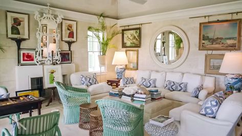 Caribbean Homes Interiors, British Colonial Living Room, Frederic Magazine, Bahamas House, Colonial Living Room, Amanda Lindroth, Green Shutters, Caribbean Homes, Luxe Living Room