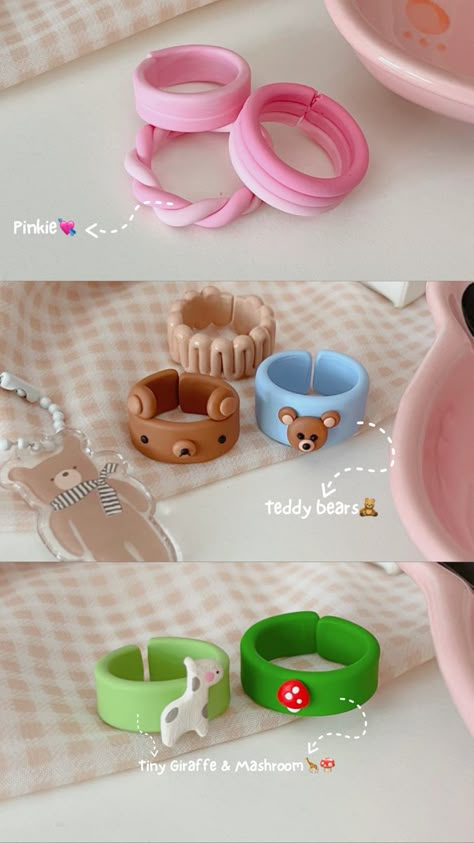 Super Clay Ideas, Cincin Diy, Diy Clay Rings, Diy Crafts Easy At Home, Diy Gift For Bff, Clay Rings, Clay Keychain, Diy Air Dry Clay, Clay Diy Projects