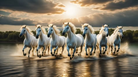 Seven, 7, white horses, running horses, horses, landscape, painting, sun, water, trees, clouds, buy, sell Running Horses Hd Wallpaper, 7 Running Horses With Sunrise, 7 White Horses Running Wallpaper Hd, 7 Horse Running Wallpaper, Horse Images Beautiful, Running White Horse Wallpaper, 7horses Wallpaper Hd, Seven Horses Painting Hd, 7 Horses Wallpaper