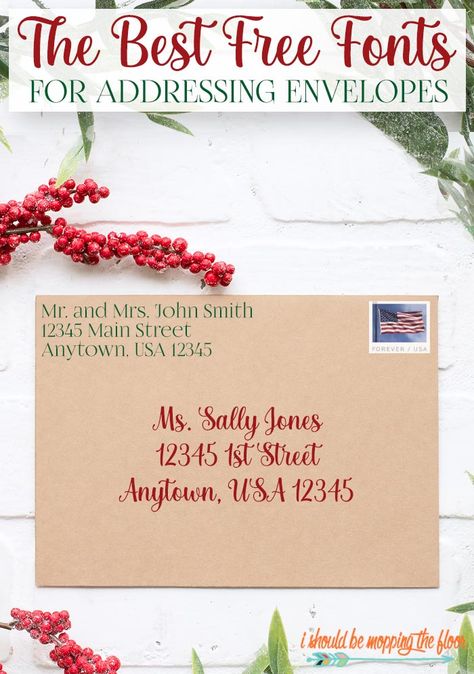 15 of the Best Address Font Downloads for Addressing Envelopes for Christmas, Invitations, Weddings, and More! Cricut Envelopes, Fonts Google Docs, Nightmare Before Christmas Font, Addressing Christmas Cards, Christmas Fonts Alphabet, Canva Christmas, Christmas Card Envelopes, Computer Font, Fancy Envelopes