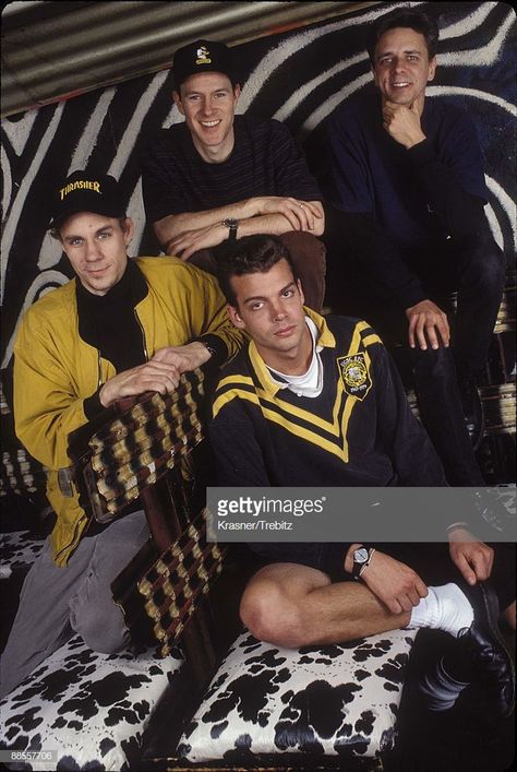 L-R Henry Bogdan, Page Hamilton (back), John Stanier (front) and Peter Mengede of the American metal band Helmet pose for a group shot in New York in 1992. Helmet Band, 90s Rock, Music People, Metal Band, Music Stuff, Metal Bands, A Group, Punk Fashion, Good Music