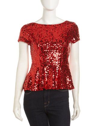 Evening Red Sequined Blouse Piece, Elegant Red Sequined Blouse Piece, Fitted Sequined Christmas Tops, Red Sequin Shirt, Cheap Red Sequined Tops, Luxury Red Sequin Blouse, Sequin Peplum Top, Red Sequin Top, Holiday Blouses