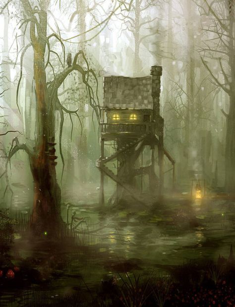 Swamp House House Forest, Trendy House, Baba Jaga, Forest Dark, Dark House, Location Inspiration, Fantasy Forest, House Illustration, Fantasy House