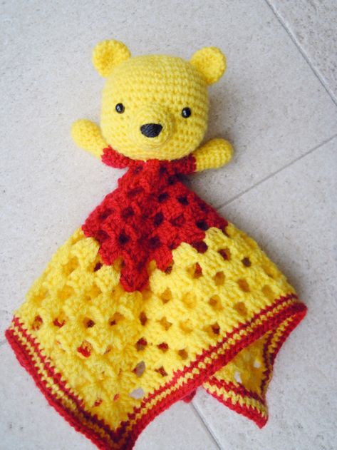 Winnie The Pooh Lovey Crochet Pattern, Winnie Poo, Winnie The Pooh Blanket, Crochet Lovely, Lovey Pattern, Crochet Lovey, Rocky Point, Crochet Disney, Crochet Teddy Bear