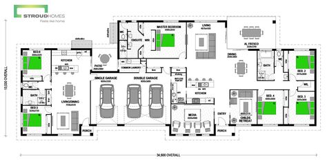 lnverell 394: Home With Granny Flat Design | Stroud Homes House With Granny Flat, Granny Flat Plans, Stroud Homes, Granny Flat Ideas, Multigenerational House Plans, Multigenerational House, Granny Pods, Granny Flats, 4 Bedroom House Plans