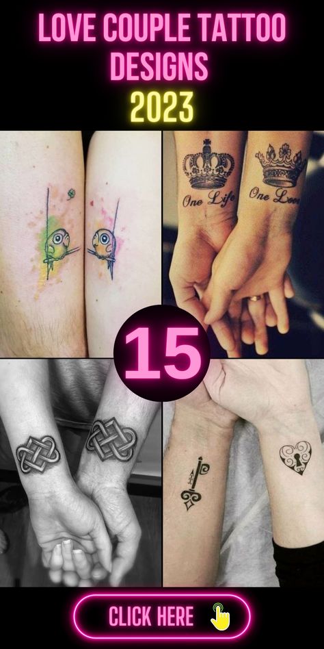 Unite Your Hearts: Showcase Your Soulful Connection with Meaningful Love Couple Tattoos |   couple tattoos on neck Matching Irish Couple Tattoos, Tattoo Ideas Celtic, Love Couple Tattoo, Lovebird Tattoo, Queen Crown Tattoo, Puzzle Piece Tattoo, Infinity Symbol Tattoo, Heartbeat Tattoo, Key Tattoo