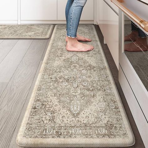 Amazon.com: KIMODE Farmhouse Anti Fatigue Kitchen Mat, 17"x59"+17"x29" Vintage Kitchen Rugs, Waterproof Kitchen Floor Mats Non Slip, Comfort Foam Standing Mat for Sink, Laundry, Office, Desk Brown: Home & Kitchen Vintage Kitchen Floor, Laundry Office, Farmhouse Placemats, Kitchen Floor Mats, Standing Mat, Anti Fatigue Kitchen Mats, Long Kitchen, Farmhouse Kitchen Design, Linen Store