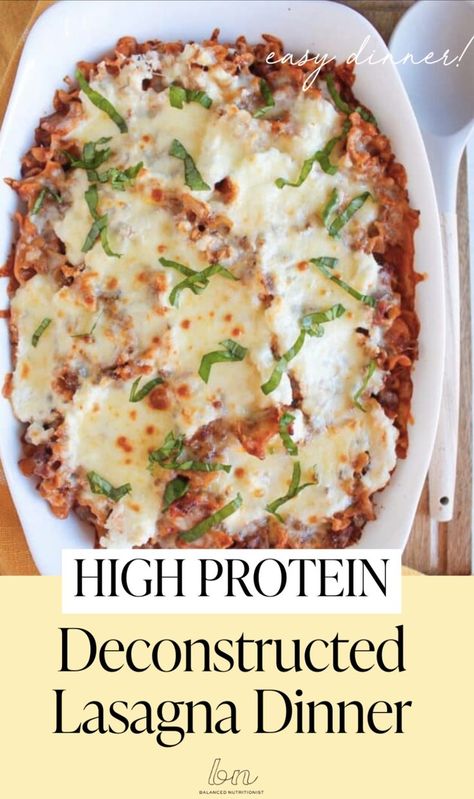 This Deconstructed Lasagna is great for busy moms. It's cheesy, delicious, and easy to make. It may just become you and your family's new favorite weeknight meal! Macro Lasagna, Deconstructed Lasagna, Lazy Lasagna, Lasagna Casserole, Lasagna Ingredients, Healthy Protein Snacks, Ground Beef Dishes, Homemade Lasagna, Ground Beef Recipes For Dinner