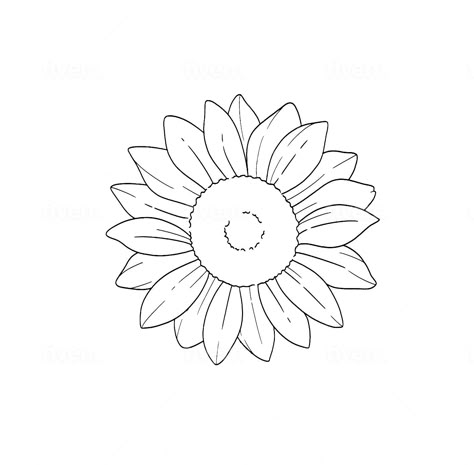 Sun Flower Tattoo Stencil, Sunflower Drawing Outline, Single Line Sunflower, Sunflower Outline Drawing Simple, Sunflower Sketch Simple, Simple Sunflower Tattoo Outline, Sunflower Outline Tattoo, Sunflower Tattoo Sketch, One Line Sunflower