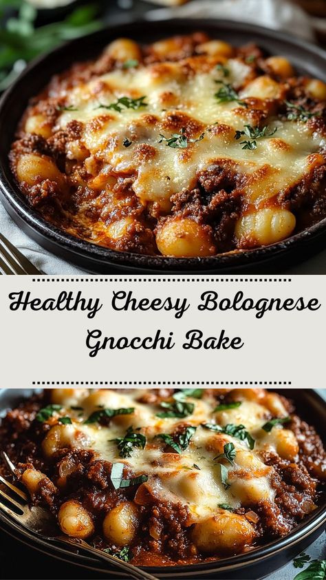 This Cheesy Bolognese Gnocchi Bake is a must-try for anyone seeking delicious winter meal ideas! A warm and cheesy casserole with gnocchi, a savory bolognese sauce, and a crunchy topping – it’s the ultimate comfort food for winter dinners. Perfect for your next Friendsgiving feast, this recipe is easy to prepare and will leave everyone asking for seconds. Warm up this winter with this tasty and healthy winter treat that everyone will love! Winter Meal Ideas, Gnocchi Recipes Healthy, Food For Winter, Gnocchi Bake, Gnocchi Dishes, Winter Dinners, Friendsgiving Feast, How To Cook Gnocchi, Baked Gnocchi