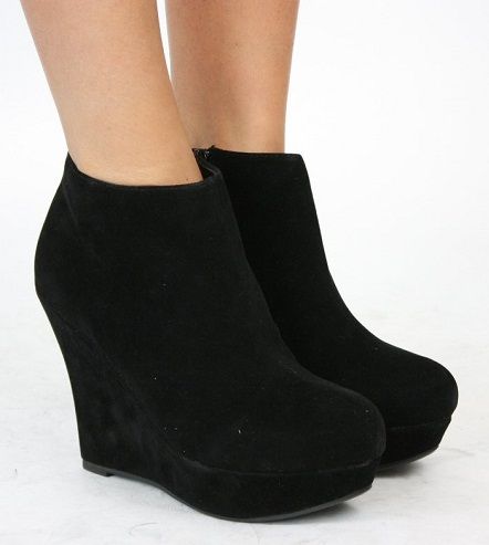 Zip booties wedge shoes Ladies Wedge Shoes, Boot Wedges, Winter Wedges, Graduation Shoes, Black Wedge Boots, Black Wedge, Kinds Of Shoes, Shop Shoes, Suede Wedges