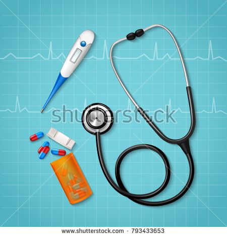 Stock Photo: Realistic medical equipment composition with binaural stethoscope pills pack and thermometer on cardiac waveforms clinical background illustration Doctor Vector, Pill Pack, Regulatory Affairs, Medical Instruments, Health Insurance Plans, Medical Device, Medical Equipment, Hearing Aids, Doctor Medical