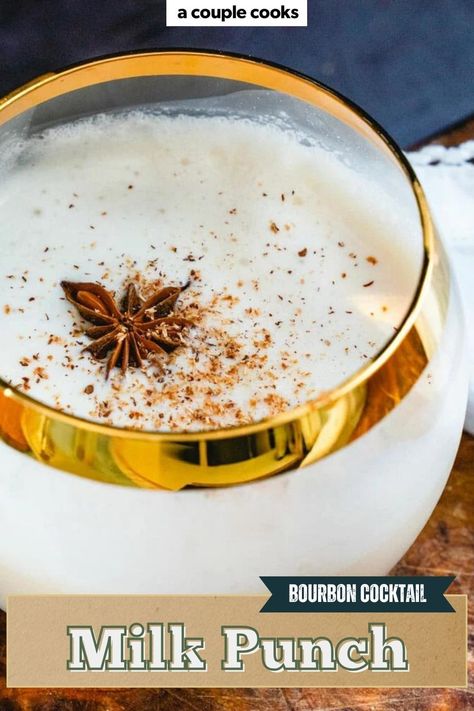 Here’s how to make milk punch, a delicious brandy cocktail made with milk and sugar! It’s cold and creamy, and works for brunch or as an evening drink. It’s also just as good as bourbon milk punch! Brandy Milk Punch, Bourbon Milk Punch, Brandy Drink, Milk Punch, Sidecar Cocktail, Spiced Cocktail, Brandy Cocktails, A Couple Cooks, Creamy Cocktails