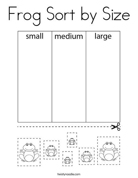 Frog Sort by Size Coloring Page - Twisty Noodle Sort By Size Preschool, Frog Worksheets Preschool, Pond Life Preschool Activities, Frog Crafts Preschool, Pond Life Theme, Sorting By Size, Frogs Preschool, Life Cycles Preschool, Sort By Size