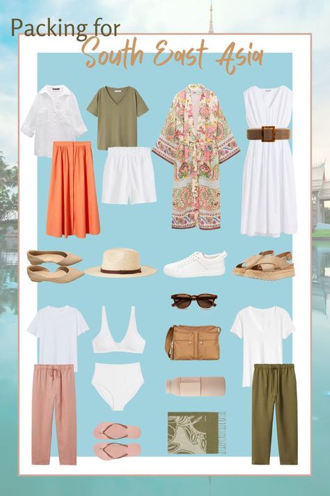 Cambodia Ootd Travel Outfits, Clothes To Wear In Thailand, What To Wear In Asia, Vietnam Travel Outfit What To Wear, Vietnam Trip Outfit Women, Vietnam What To Wear, Outfits To Wear In Bali, Asia Vacation Outfits, Se Asia Travel Outfits