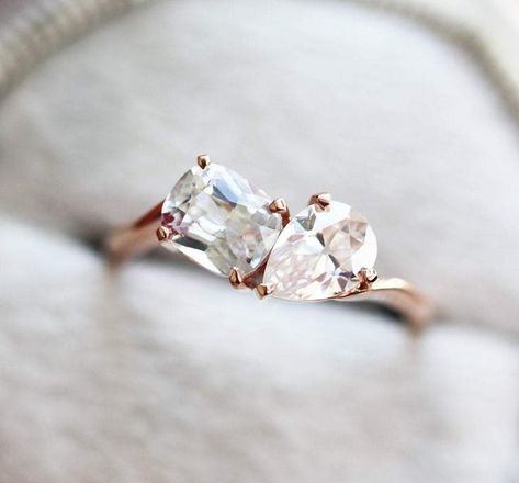 Two Stone Engagement Ring, Two Stone Ring, Dainty Engagement Rings, Gemstone Wedding Rings, Trending Engagement Rings, Gold Solitaire Ring, Ring Trends, Unique Diamond Rings, Cluster Engagement Ring