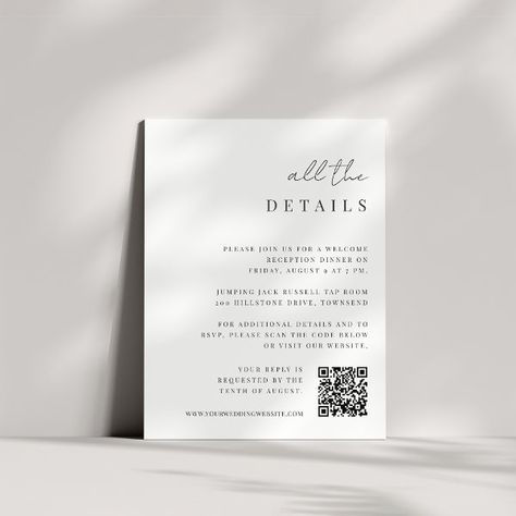 Modern Minimal Script All-in-One Wedding Details Enclosure Card Wedding Invite Details, Typography Wedding, Wedding Stationery Suite, Wedding Enclosure Cards, Script Lettering, Craft Wedding, Tap Room, Personalized Decor, Event Invitation