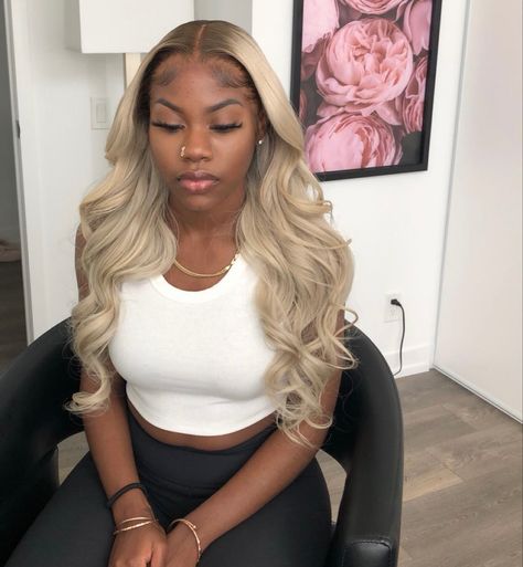 Blonde Hair With Black Roots On Black Women, Blonde Frontal On Dark Skin, Blonde Wig Install Styles, Ash Blonde Brown Roots Wig, 613 Wig Dark Skin, Blonde Dark Roots Wig, Ash Blonde Middle Part Black Women, Blonde Dark Roots Black Women, Blond Wig With Brown Roots